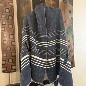 J. Crew Navy and White shawl with slits for arms